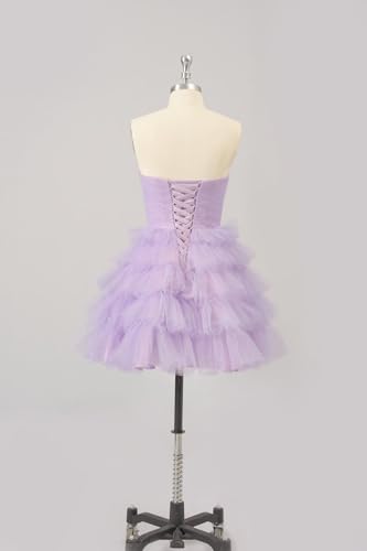 Zepumen Sparkly Tulle Homecoming Dresses for Teens 2025 Strapless Tiered Short Prom Cocktail Party Gowns3