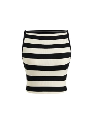 CIDER Tank Tops for Women Striped Crop Tops Boat Neck Sleeveless Knit Top Basic Casual Crop Tops Women's Top Black