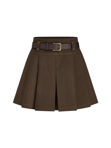 CIDER Mid Waist Solid Pleated Skort with Belt
