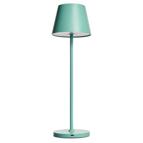ROLF KERN – LED Tischlampe | CLUB 38cm | Aufladbarer Akku, Tischleuchte ohne Kabel, dimmbar per Touch, IP54 für Innen und Außen geeignet, 2700K Licht warmweiß, laden mit USB Ladekabel, türkis