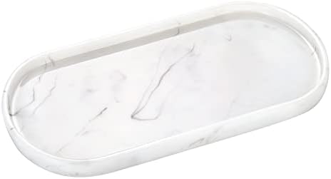 Emibele Jewelry Organizer Oval Resin Tray, Bathroom Kitchen Dresser Vanity Tray Jewelry Dish Ring Holder Cosmetic Organizer for Candle Perfume Soap Shampoo Home Decor - Black & Gold