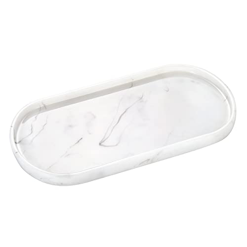 Emibele Bathroom Tray, Resin Oval Vanity Tray Countertop Organizer Toilet Tank Kitchen Tray Decorative Jewelry Storage Tray for Perfume Candles Soap Towel Small Plant Home Decor, M, Marble White