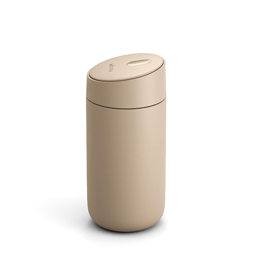 Fellow 12 oz Carter Slide Travel Mug – One-Handed Slide Lid, Vacuum Insulated Stainless Steel Tumbler with Ceramic Interior for Hot and Cold Drinks, Leak-Proof and Dishwasher Safe, Sand Dune