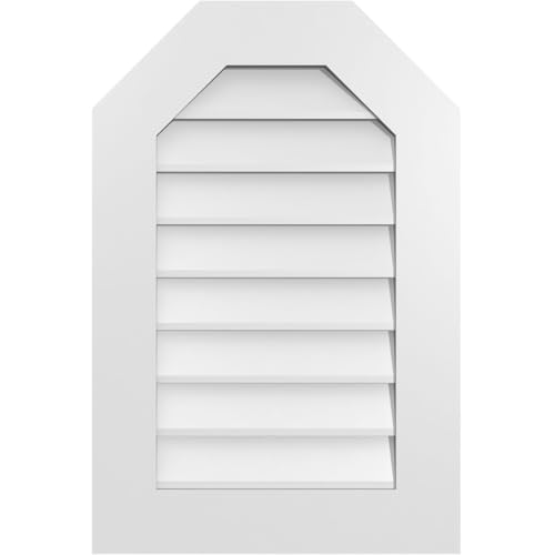 Ekena Millwork GVPOT20X3001SN Octagonal Top Surface Mount PVC Gable Vent, 20 W Inch x 30 H Inch, Factory Primed White