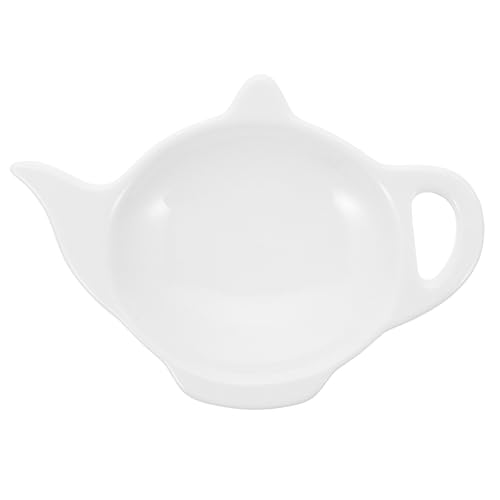 BESTonZON Ceramic Tea Bag Holder Dish - Decorative Teapot Shaped Tray for Used Tea Bags & Infusers - Multi-Function Home Accessory Coaster (White, 4.8x3 Inch)