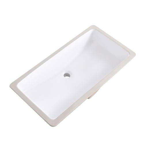 Image of 32 Inch Undermount Bathroom Sink Rectangle Undermount Sink White Ceramic Under Counter Bathroom Sinks with Overflow (31.9 inchx16.5 inch)