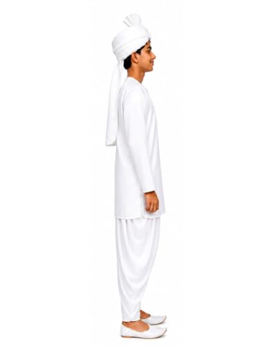 Image of BookMyCostume Haryanvi Boy Indian State Traditional Fancy Dress Costume for Kids Adults S-M | White Color | Polyester | Ideal for Competitions & Cultural Events