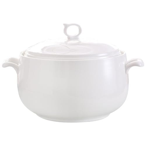 Soup Tureen 3000 ml Bols de service ronds en céramique avec couvercles Bols à soupe résistants à la chaleur avec poignées Passe au micro-ondes pour restaurant Cuisine domicile Soupière de cuisine