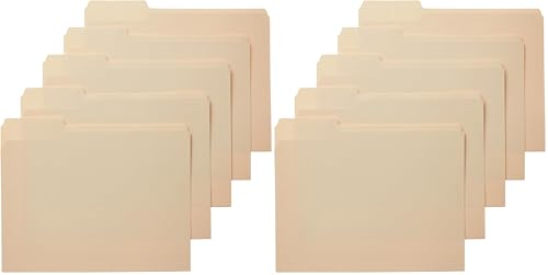Image of Amazon Basics Sturdy File Folders with Reinforced Tabs for Filing and Organization, 1 /3-Cut Tab, Assorted Positions, Letter Size, 8.5x11 inches, Manila, 200-Pack