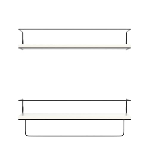 Image of Shario - Set of 2 Floating Shelves with Black Towel Bar Wall Hanging Decorative Storage Shelves for Bathroom, Kitchen, Living Room and Bedroom (Modern White)