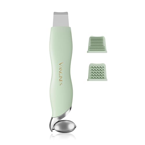 Vangines Blackhead Scraper Tool & Skin Scrubber Face Spatula for Blackhead Removal, Pore Cleaning, with Cooling Ice Roller & 2 Silicone Brush Heads (Sage Mist)