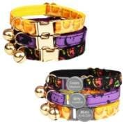 Personalized Adjustable Halloween Cat Collar with Bell - Breakaway Safe Kitten Collars in Fun Pumpkin & Bat Designs for Holiday Party Costume Accessories