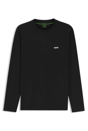 Boss Mens Tee Long Long-Sleeved T-Shirt in Stretch Cotton with Contrast Logo