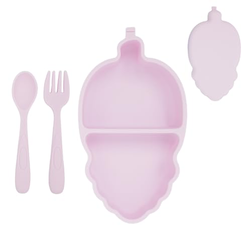 TONGYUANDA Assiettes en silicone pour enfants avec set de cuillères et fourchettes, sans BPA, divisées pour enfants à manger indépendamment pendant la phase de sevrage (riz, maïs)