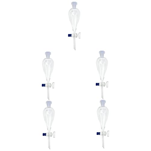 Ukcoco 5Pcs Pear Shaped Separatory Funnel Essential Oil Distiller Funnel Stand Labs Separating Funnel High Borosilicate Small Glass Thick Wall #TOP22