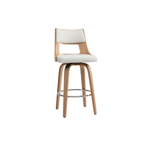 Miliboo Tabouret de Bar scandinave pivotant Blanc et Bois Clair Garbo