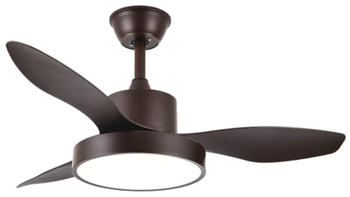 ABRILA - Ventilador DC HAYATE | Color Marrón con tres Aspas | con 6 Velocidades Ajustables | con 3 Temperaturas de Luz | Mando a Distancia Incluido