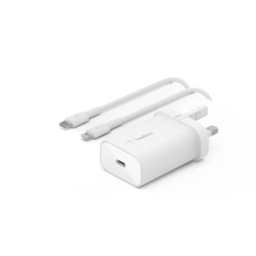 Belkin 25W Power Delivery USB C PPS Wall Charger with Included USB-C to Lightning MFi Cable, USB Type C PD Power Adapter PPS enabled fast charger for iPhone 13, 12, Pro, Pro Max, Mini, and More