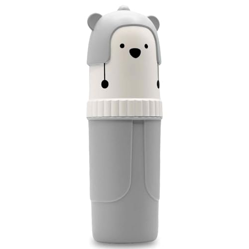 Estuche Cepillo de Dientes infantil, Portacepillos diseño oso, Funda para Cepillo de Dientes, Caja Protectora, 20 cm alto x 6.5 cm diámetro, Plástico (Gris)