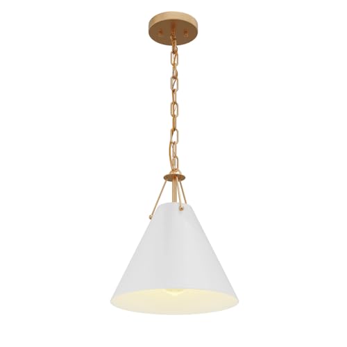 Aiwen Modern 1-Light Kitchen Island Pendant Light Fixture, 13.8 Inch White Pendant Lights With Cone Shape, Farmhouse Vintage Hanging Ceiling Light For Dining Room Bar Foyer cover