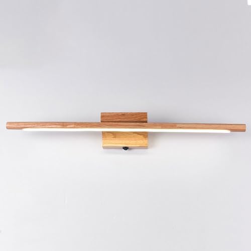Aplique de pared lineal de madera moderna con luz LED para espejo de tocador, 23,6 pulgadas, roble natural, para tocador, decoración de dormitorio, iluminación cálida, luminaria de madera maciza.