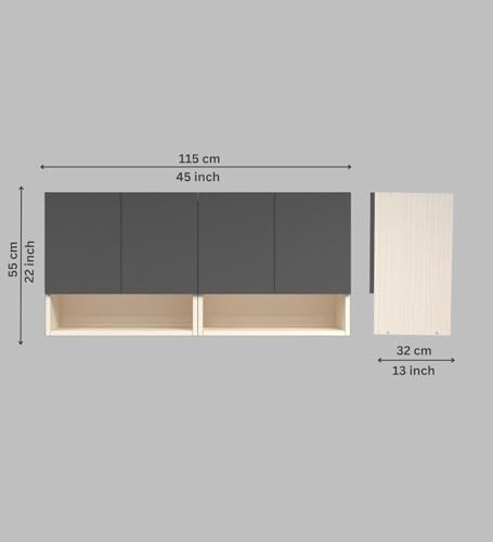 Image of SPECIALITY PANELS 4 Door Wall Cabinet with UV Profile Shutter | Wall Mounted Storage Cabinet for Kitchen Bathroom Living Room | Wooden Wall Cabinet Organizer Grey Finish DIY Assembly