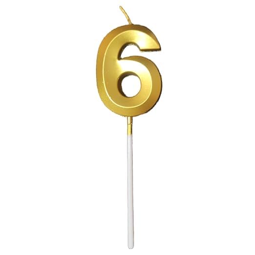 Image of ToyUniverse Number 6 Metallic Gold Candle for Sixth Birthday, Anniversary, Surprise Party Cake Decoration (Pack of 1)