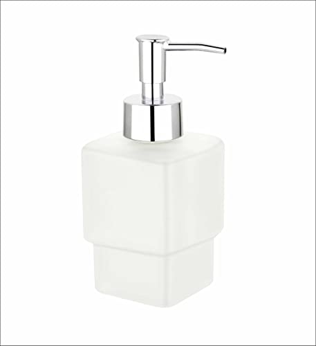 EASYHOME FURNISH Premium Frosted Glass Soap Dispenser with Stainless Steel Pump | Refillable Liquid Soap, Hand Wash, Shampoo & Sanitizer Bottle for Bathroom & Kitchen Sink | Modern Square Design