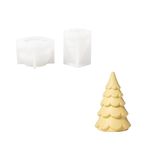 BOOWAN NICOLE Christmas Tree Candle Vessel Silicone Molds with Lid, Candle Jar Silicone Moulds for Jesmonite Concrete Cement Handmade Home Decorations Gifts for Christmas (SH1103)