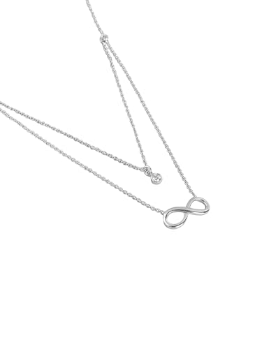 Image of Carlton London Womens 925 Sterling Silver Dangling Infinity & Solitaire with Rhodium Plated Double Chain Necklace