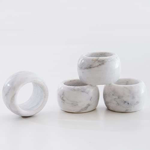 Set of 4 White Marble Napkin Rings-Handmade Natural Stone Napkin Ring Holders for Dining Table, Vintage Farmhouse Natural Style Table Decoration