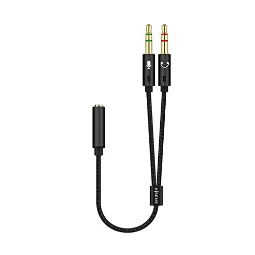 AISENS A128-0418 Cable adaptador audio Jack 3.5 4pines/H-2xJack 3.5 3pines/M, negro, 25cm
