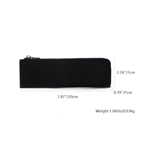 Image of Canvas Pencil Case Slim Pencil Pouch Durable Zipper Stationery Bag Small Travel Use (Black /Canvas)