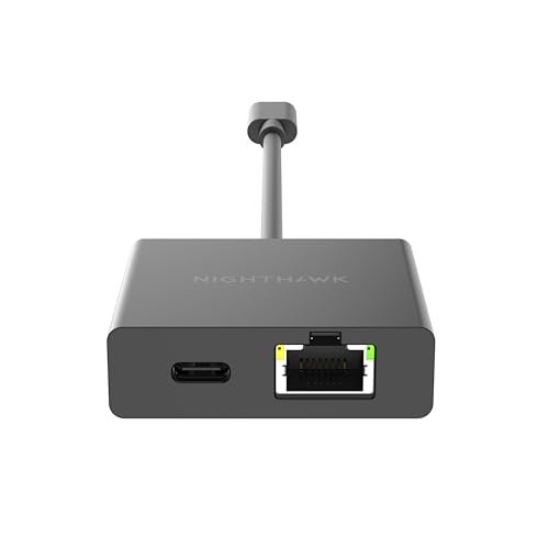 NETGEAR Nighthawk USB-C Ethernet Adapter z ładowaniem 60 W (USB2ETH) – szybki przewodowy Gigabit Ethernet –kompatybilny z mobilnymi routerami Nighthawk, laptopami, tabletami i innymi urządzeniami