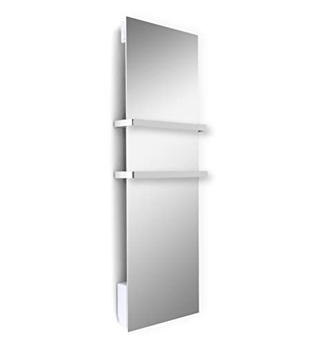 ILO /Radiateur Sèche Serviette Électrique Soufflant /1250W/ +17 Motifs, Design Unique /Rayonnnant /Extra Plat/ IP44 / 2 barres Inox /Orientation Verticale / Éco, Silencieux/ France /Miroir