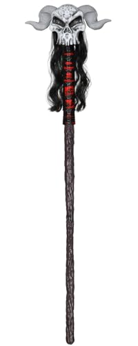 Servllcell Warlock Wizard Staff Costume Accessory for Adult Plastic Skull Wizard Staff Cane Stick Prop for Halloween Decoration