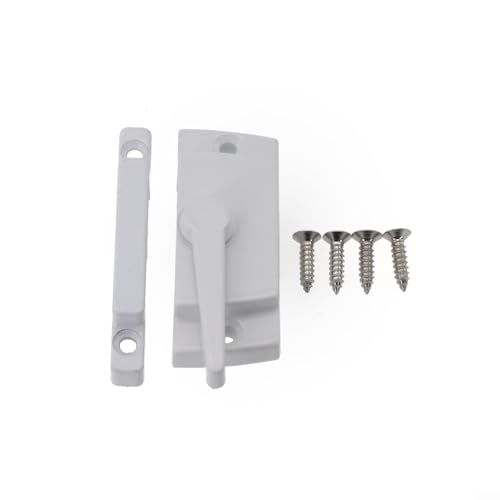 Honseadek Cierre deslizante de seguridad para ventana, con diseño de gancho de leva, mecanismo de bloqueo deslizante vertical, para ventanas de vinilo, color blanco, 60 x 25 mm (derecha)