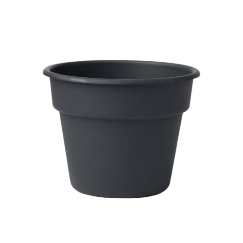 16‑Inch Black Flint Resin Flower Pot, Pre‑Drilled Drainage Holes UV‑Fade‑Resistant Planter, Indoor Outdoor Decorative Plant for Herbs Annuals Perennials