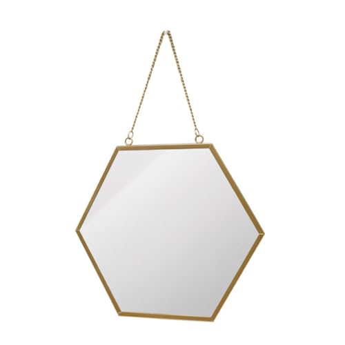 TOYANDONA Espejo de Maquillaje Hexagonal de Pared Grande Espejo Decorativo de Metal y Cristal para Baño Colgante sin Perforaciones para Dormitorio y Tocador