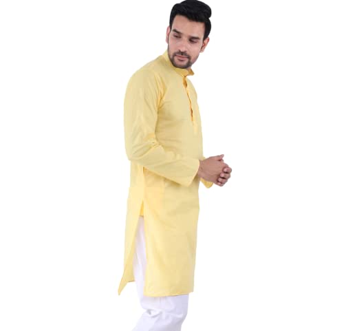 Image of Sadree Men's Cotton Long Solid Color Plain Knee Length Mandrin Collor Full Sleeve Ethnic Kurta Only