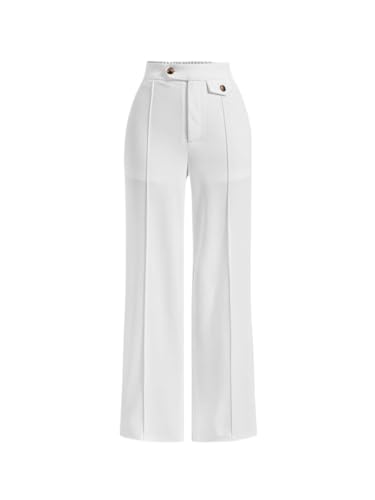 SECOLI Women's Straight Wide Leg Trousers Pants White Casual High Waist Straight Leg Pants