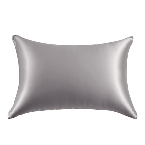 Image of THXSILK 100% Mulberry Silk Pillow Case, 30 Momme Silk Pillowcase for Hair and Skin, Hypoallergenic Soft Breathable Pillow Cover with Hidden Zipper, 1pc(Grey, Standard 20 inchx26 inch)