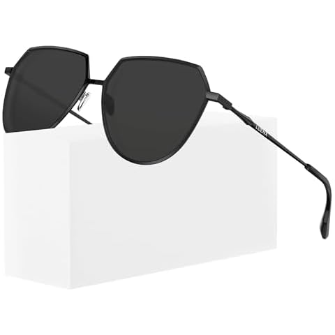 LUENX Aviator Sunglasses Women Men Polarized Shades Polygon Trendy Flat Black Lenses Fashion Designer Style Cover