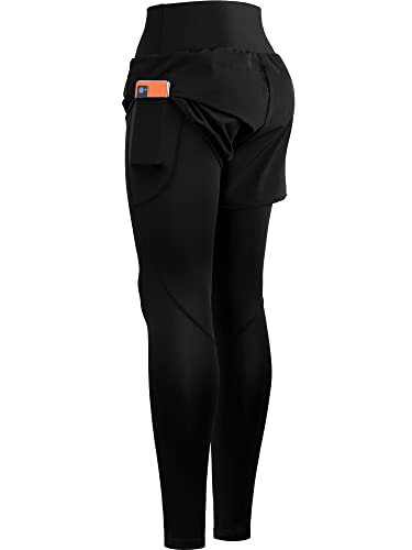 Neleus Women's 2 In 1 Workout Leggings With Running Shorts Jogging Tight Pants,126, Black,1 Piece,Medium #TOP5