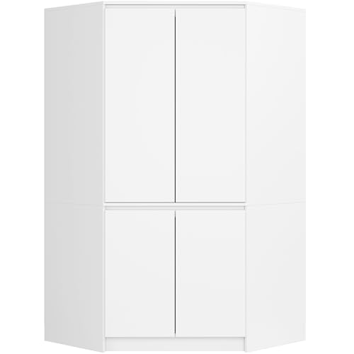 AKORD Armoire d'angle Blanche 100 cm 4 portes 6 étagères B100xH50xP180 cm