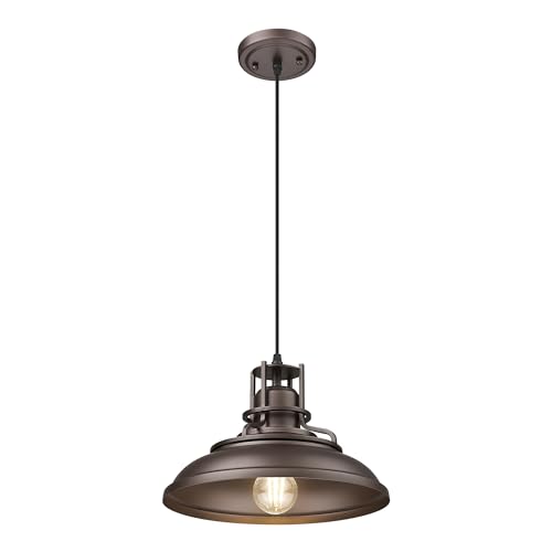 Image of FEMILA Farmhouse Pendant Light,12 inch Barn Vintage Hanging Light Fixture for Kitchen Island, Adjustable Height,Oil Rubbed Bronze Finish, 4FY15-MP ORB