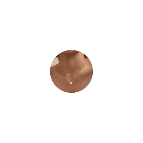 Ovian Layered Initial Necklace for Women 18K Gold Plated Stainless Steel Layering Letters Necklace Personalized Name Necklace