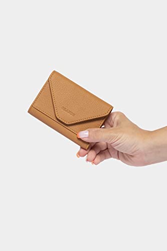 Image of grande 3639 Card Cases, Camel, 10.5 cm x 8 cm x 1.52 cm, Leather Card Holder With Magnetic Closure, Small Women Accordion Wallet