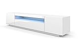 Größe: B/T/H 200/37/41,6 cm BIM Furniture LOWBOARD 200 cm TV Schrank Solo, Unterschrank mit LED, Fernsehschrank, TV Board, Sideboard RTV, TV Schrank, HiFi-Tisch, LED Beleuchtung Weiß Schwarz Grau Graphit Hochglanz (Weiß)
