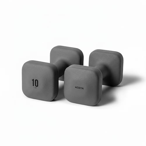 WeGym Square Dumbbells, Hand Weights for Home Gym, 10 lb Pair, Grey